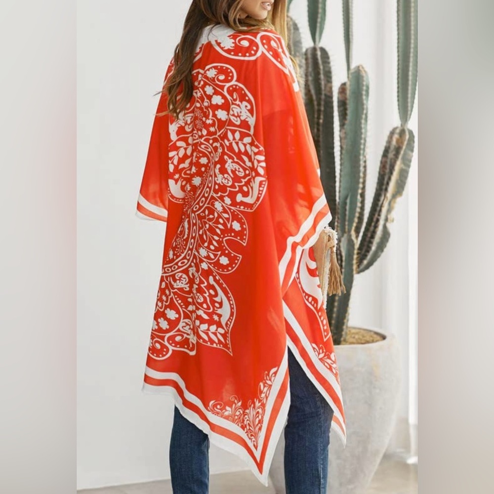 Chic Red Floral Cardigan